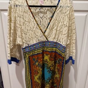 Flying Tomato Cream Lace Top with Multicolor Trim